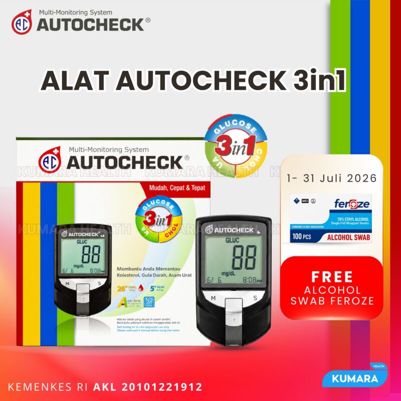 AUTOCHECK GCU 3IN1 + FEROZE ALCOHOL SWAB | Gula Darah Kolesterol Asam Urat 1 10