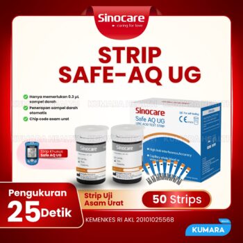 SINOCARE - Strip Safe AQ UG Uric Acid | Strip Tes Asam Urat untuk Alat Safe AQ UG isi 50's 6 30 1