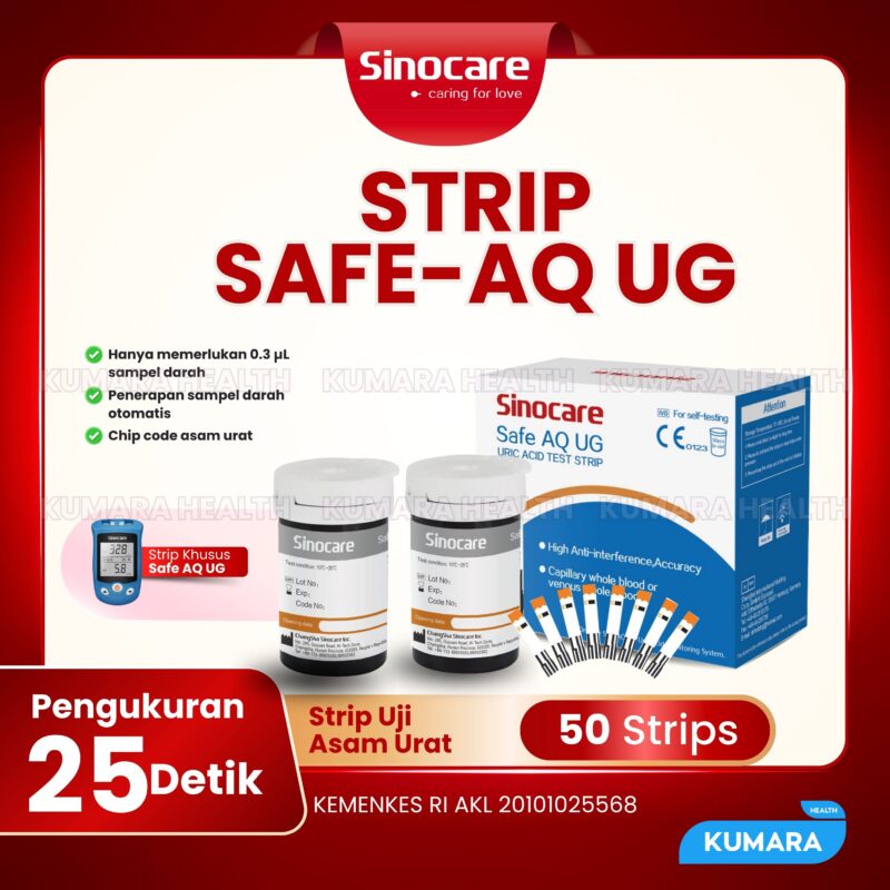 SINOCARE - Strip Safe AQ UG Uric Acid | Strip Tes Asam Urat untuk Alat Safe AQ UG isi 50's 1 30