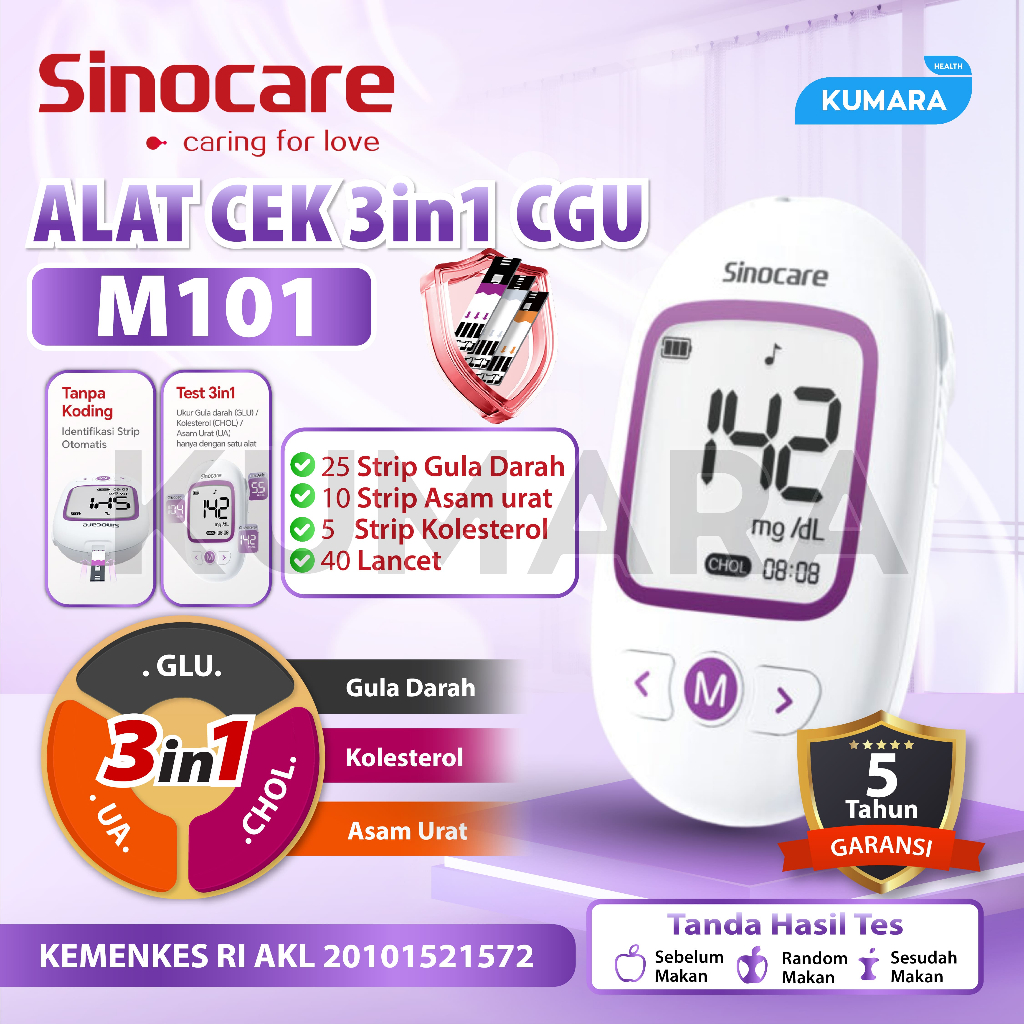 SINOCARE - Alat Cek 3in1 GCU M101 No Coding | Gula Darah, Kolesterol, Asam Urat 1 SINOCARE - Alat Cek 3in1 GCU M101 No Coding | Gula Darah, Kolesterol, Asam Urat