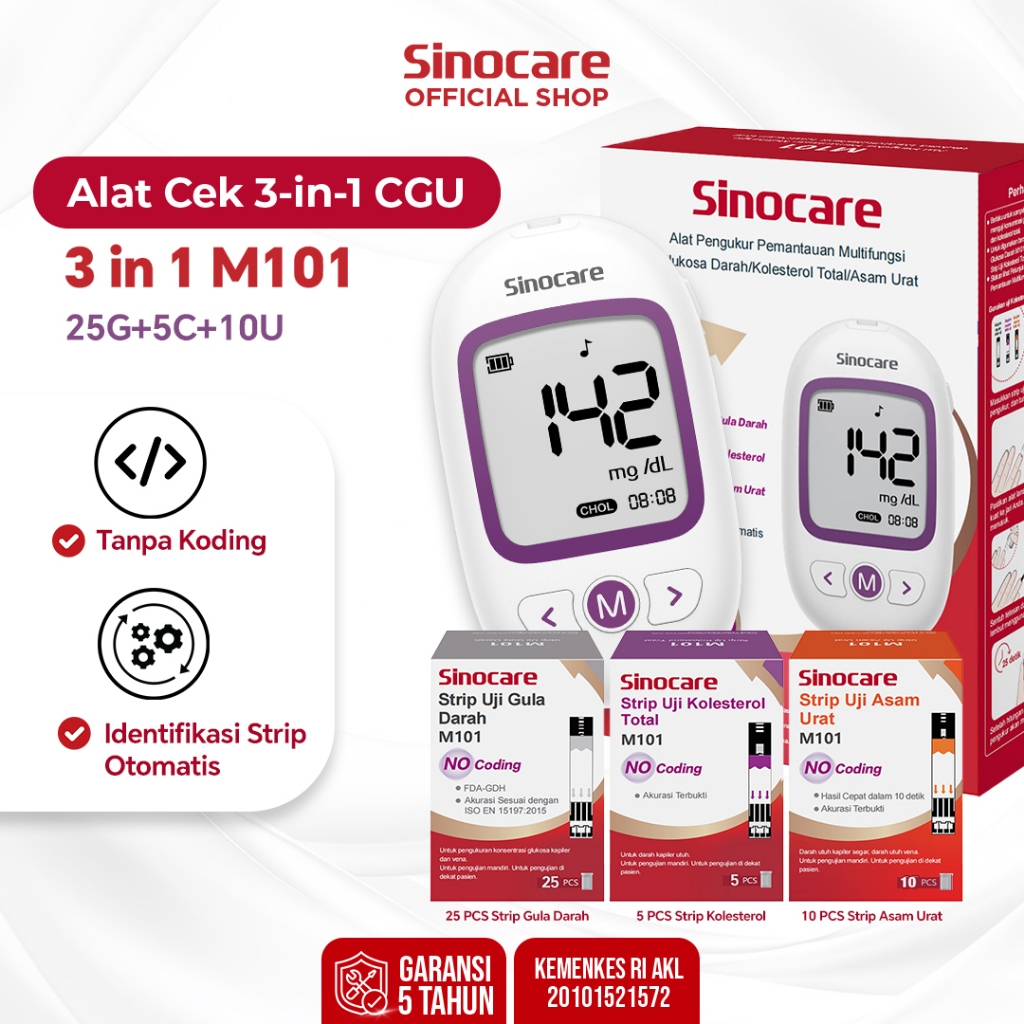 SINOCARE - Alat Cek 3in1 GCU M101 No Coding | Gula Darah, Kolesterol, Asam Urat 2 SINOCARE - Alat Cek 3in1 GCU M101 No Coding | Gula Darah, Kolesterol, Asam Urat - Image 2