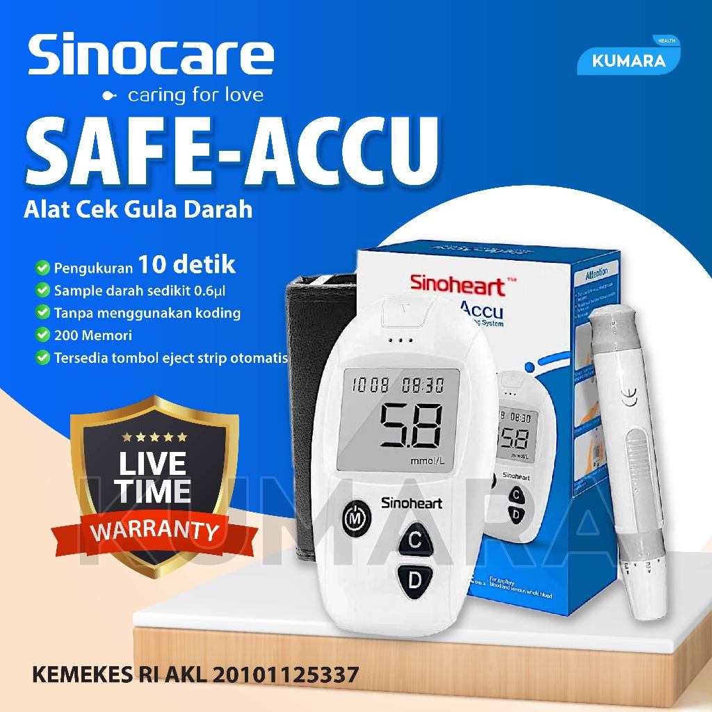 SINOCARE - Alat Cek Gula Darah Sinoheat Safe Accu 1 SINOCARE - Alat Cek Gula Darah Sinoheat Safe Accu