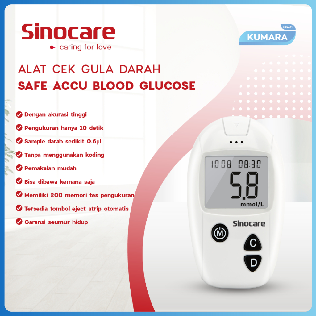 SINOCARE - Alat Cek Gula Darah Sinoheat Safe Accu 2 SINOCARE - Alat Cek Gula Darah Sinoheat Safe Accu - Image 2
