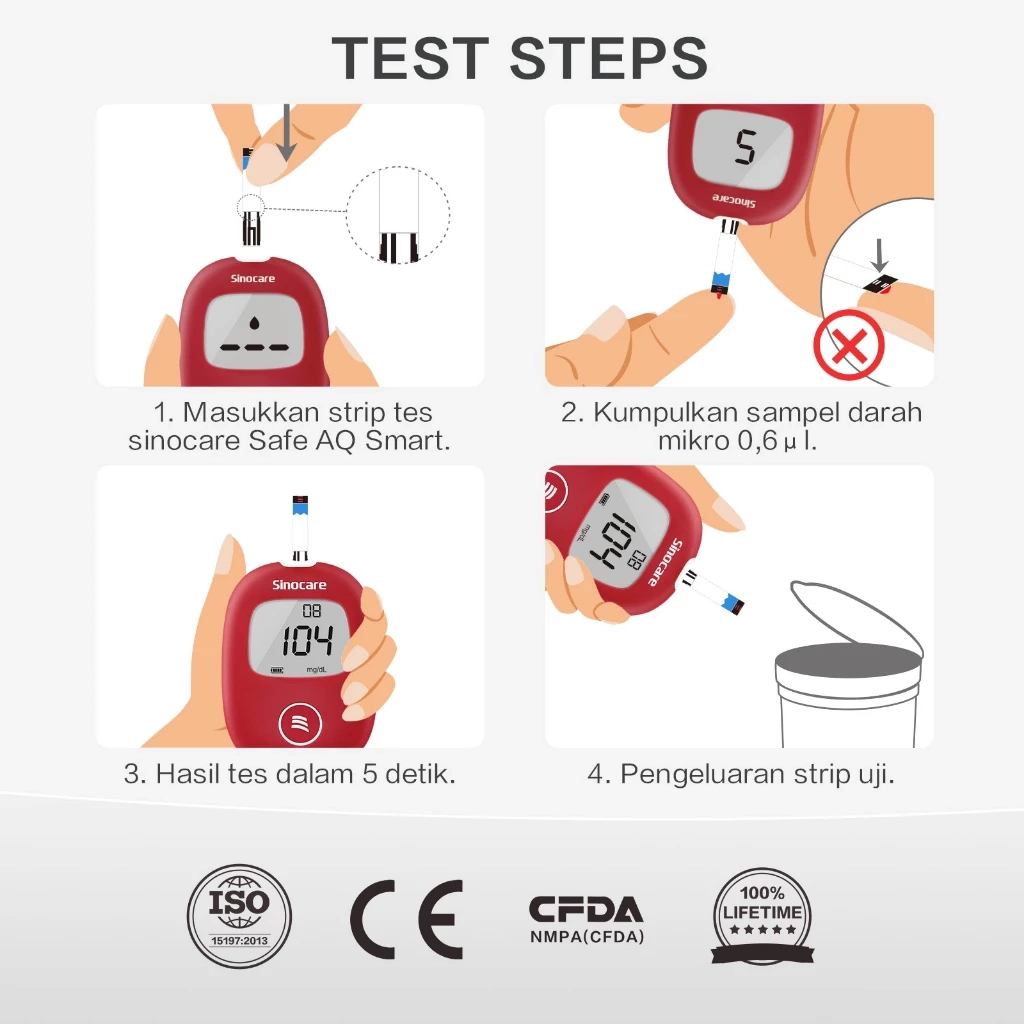 SINOCARE - Strip Safe AQ Smart | Strip Test Gula Darah untuk alat Safe AQ Smart 4 SINOCARE - Strip Safe AQ Smart | Strip Test Gula Darah untuk alat Safe AQ Smart - Image 4