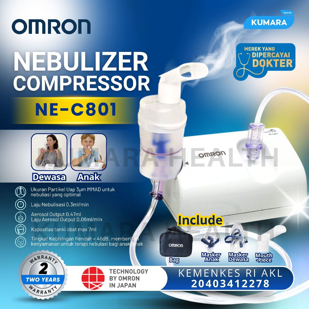 OMRON - Nebulizer NE-C801 | Portable, Ringan, VVT Technology 1 OMRON - Nebulizer NE-C801 | Portable, Ringan, VVT Technology