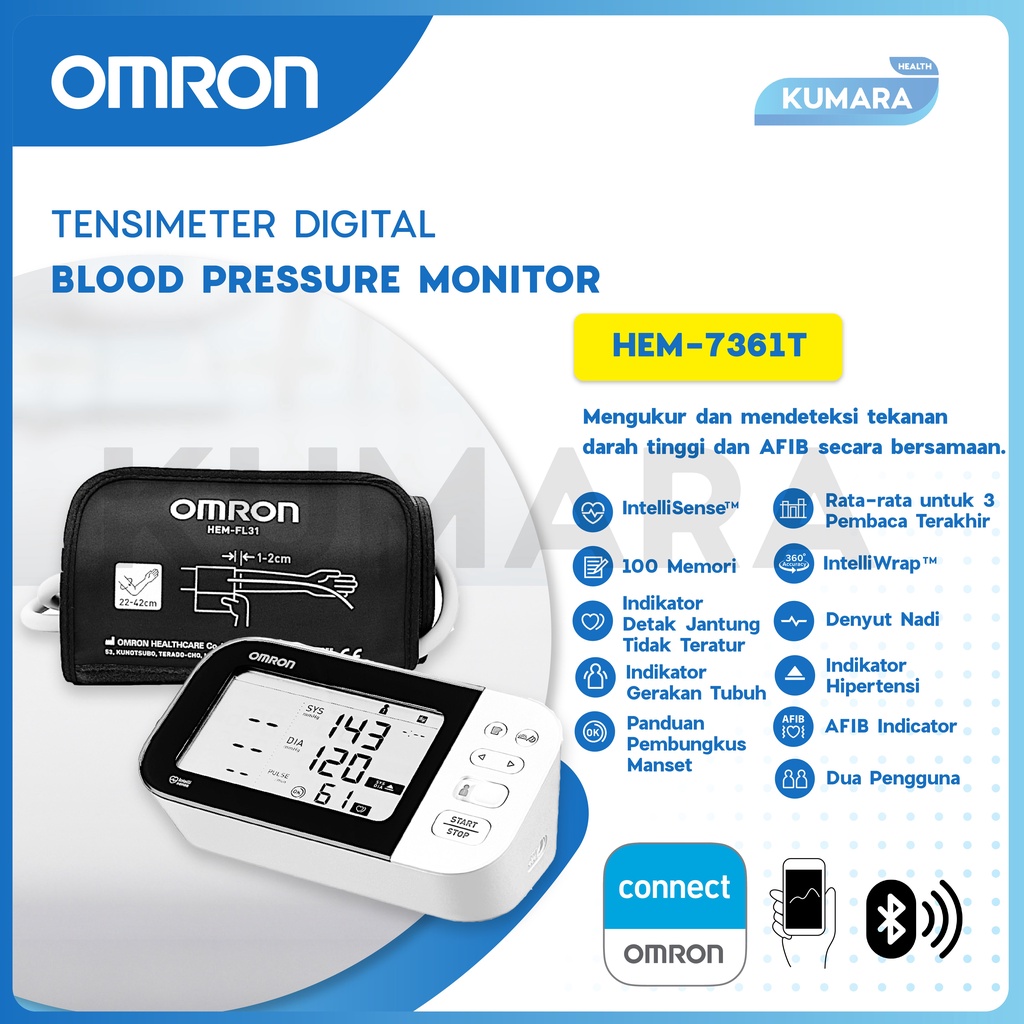 OMRON - HEM-7361T Tensimeter Digital | Deteksi AFIB & Bluetooth Dual User 3 OMRON - HEM-7361T Tensimeter Digital | Deteksi AFIB & Bluetooth Dual User - Image 3