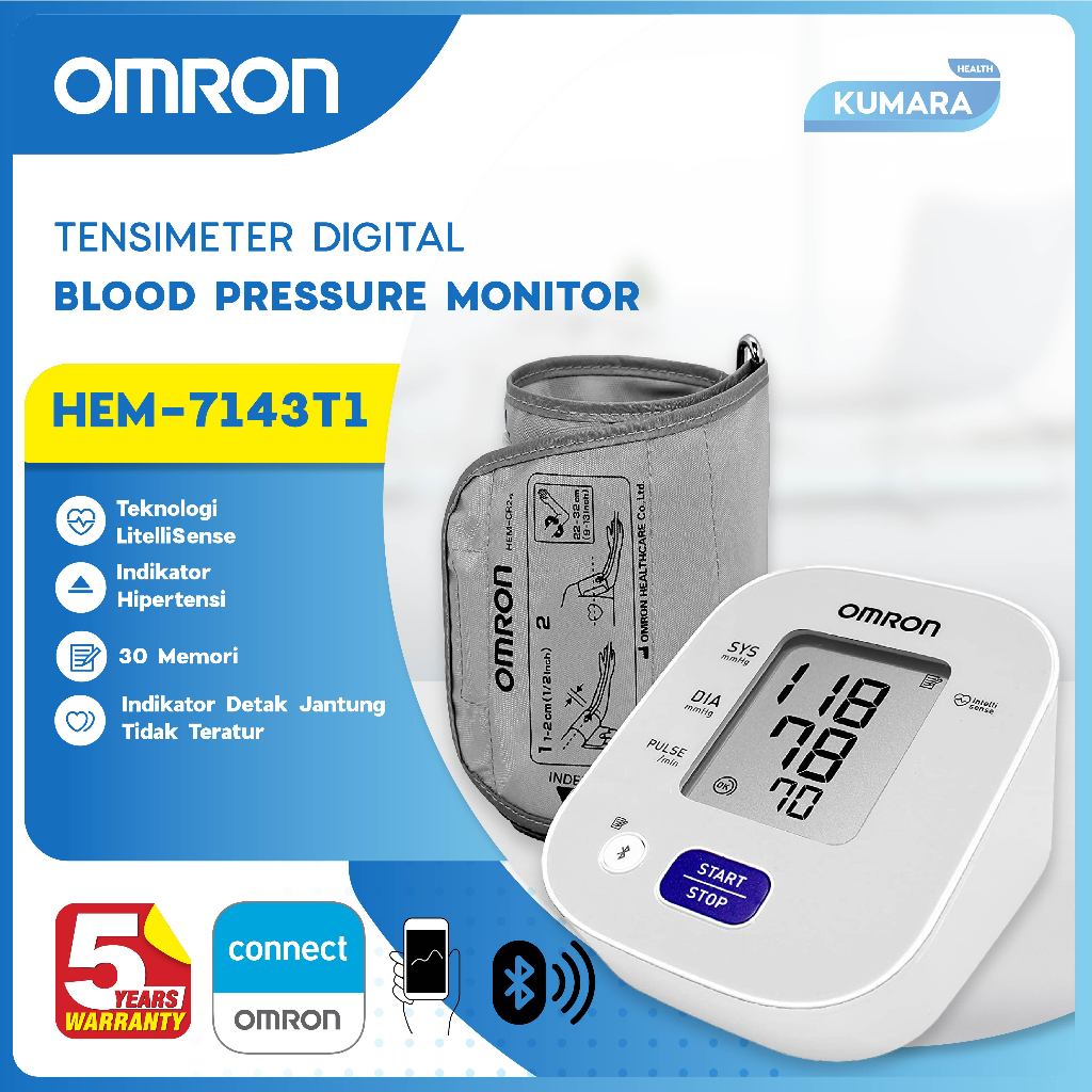 OMRON - Tensimeter Digital HEM 7143T1 | Blood Pressure Monitor With Bluetooth 2 OMRON - Tensimeter Digital HEM 7143T1 | Blood Pressure Monitor With Bluetooth - Image 2