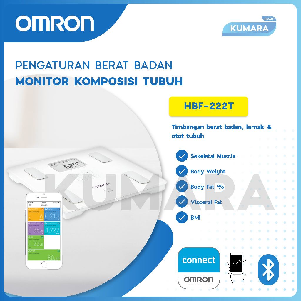 OMRON - Body Composition Monitor HBF-222T | Timbangan Berat Badan Digital Dengan Bluetooth 2 OMRON - Body Composition Monitor HBF-222T | Timbangan Berat Badan Digital Dengan Bluetooth - Image 2