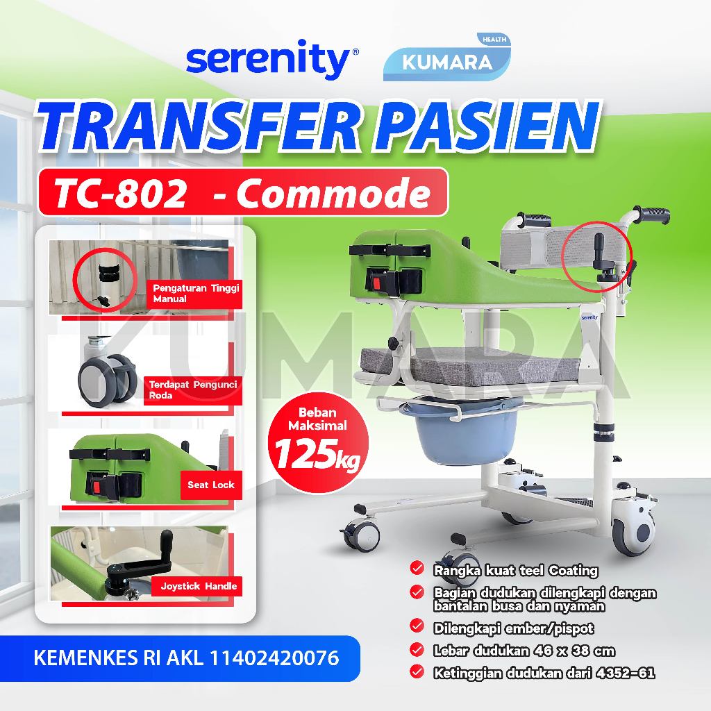 SERENITY - Kursi Roda Transfer Pasien TC-802 Semi Hidrolik + Commode Chair 1 SERENITY - Kursi Roda Transfer Pasien TC-802 Semi Hidrolik + Commode Chair