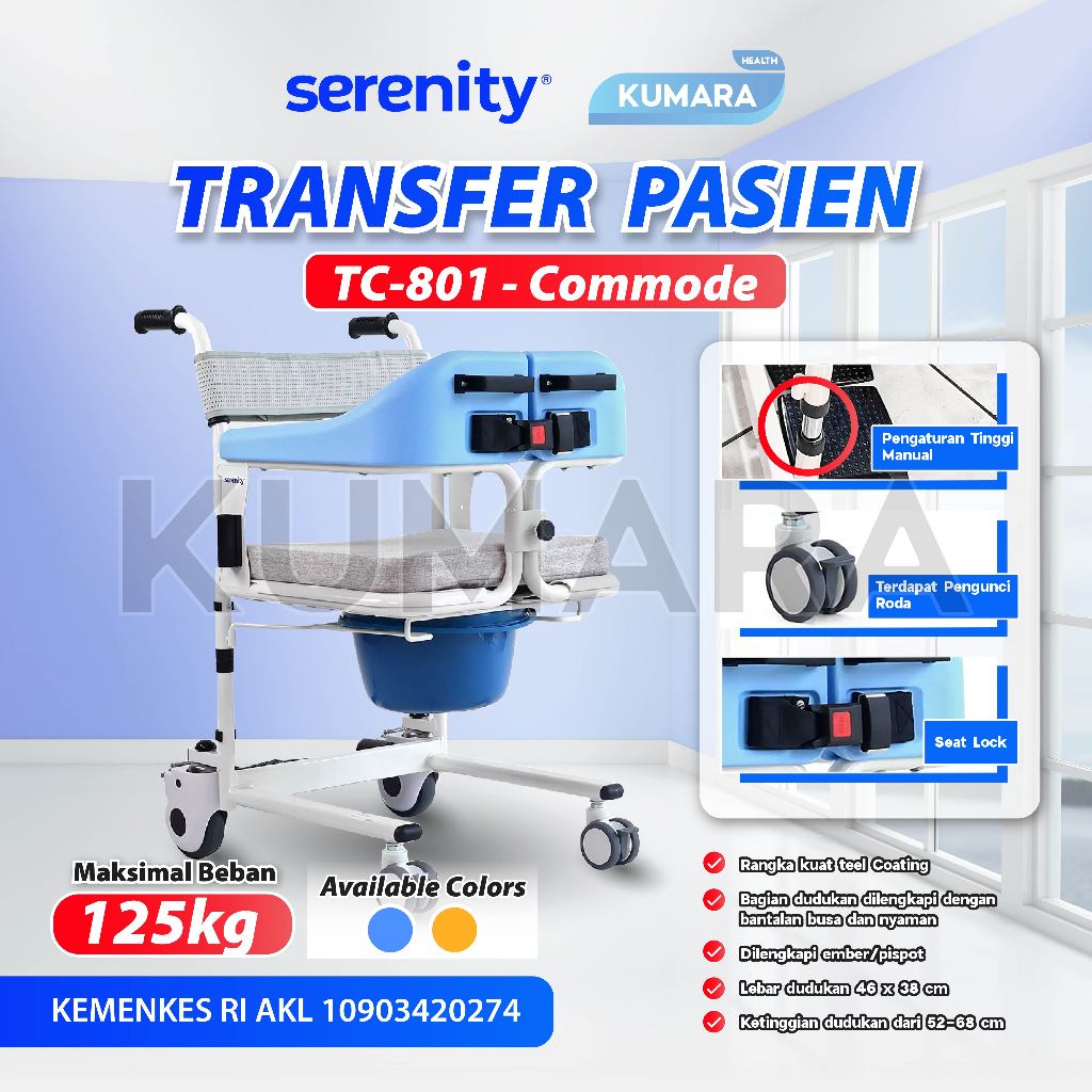 SERENITY - Kursi Roda Transfer Pasien TC-801 + Commode Chair 1 SERENITY - Kursi Roda Transfer Pasien TC-801 + Commode Chair