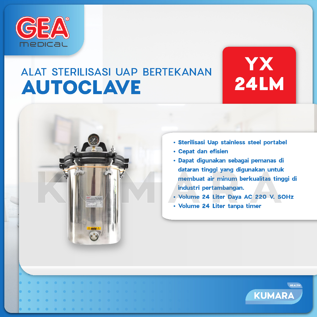 GEA - Autoclave 24 Liter YX-24 LM | Portable Steam Sterilizer Non Timer 2 GEA - Autoclave 24 Liter YX-24 LM | Portable Steam Sterilizer Non Timer - Image 2