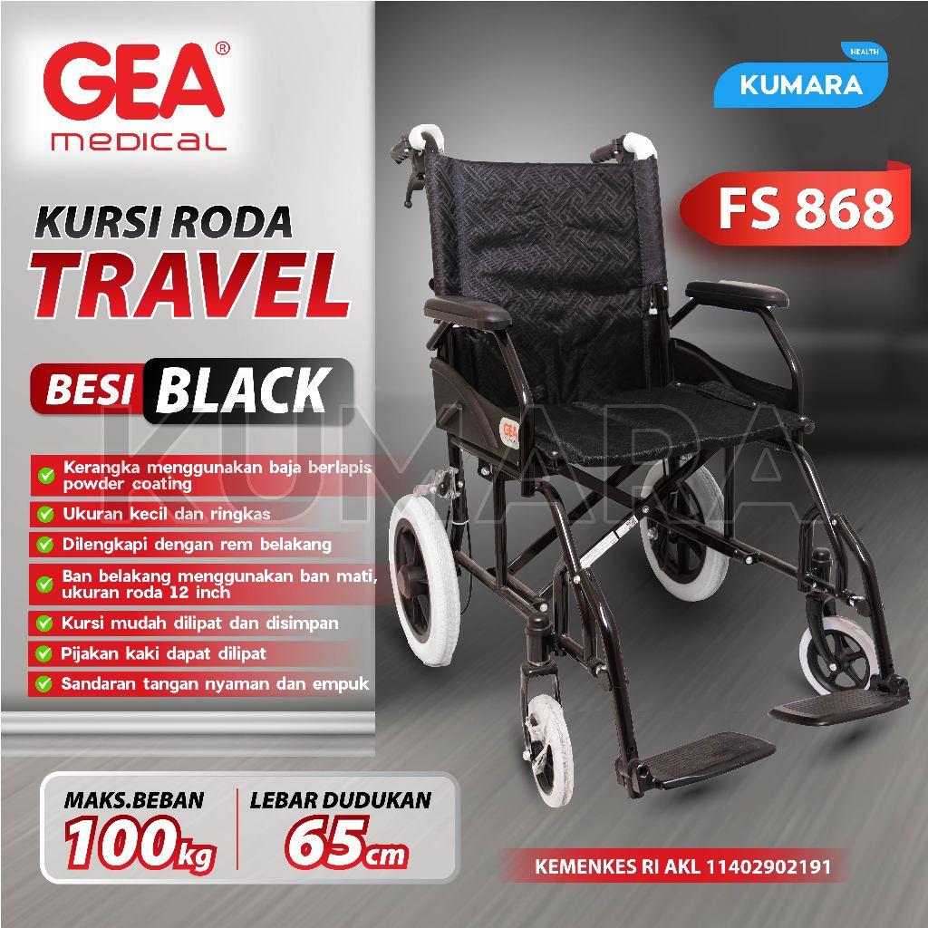 GEA - Kursi Roda Semi Travel FS 868 Black Steel 1 GEA - Kursi Roda Semi Travel FS 868 Black Steel