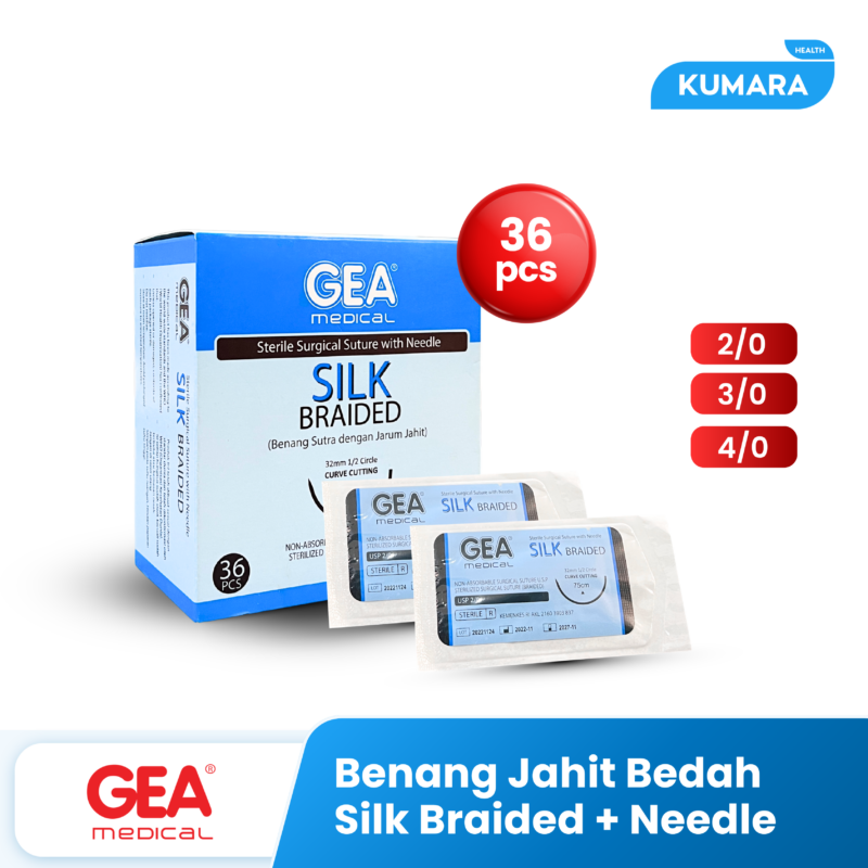 GEA - Silk Braided + Needle / Benang Jahit Bedah + Jarum Silk Braided BOX 1 439