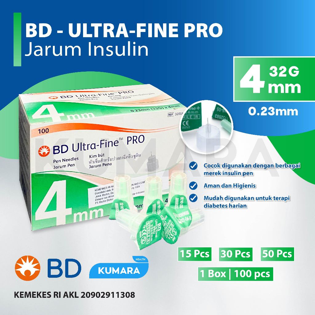 BD - UltraFine PRO 4mm 32G Jarum Insulin | Insulin Pen Needle Pack | KUMARA 1 BD - UltraFine PRO 4mm 32G Jarum Insulin | Insulin Pen Needle Pack | KUMARA