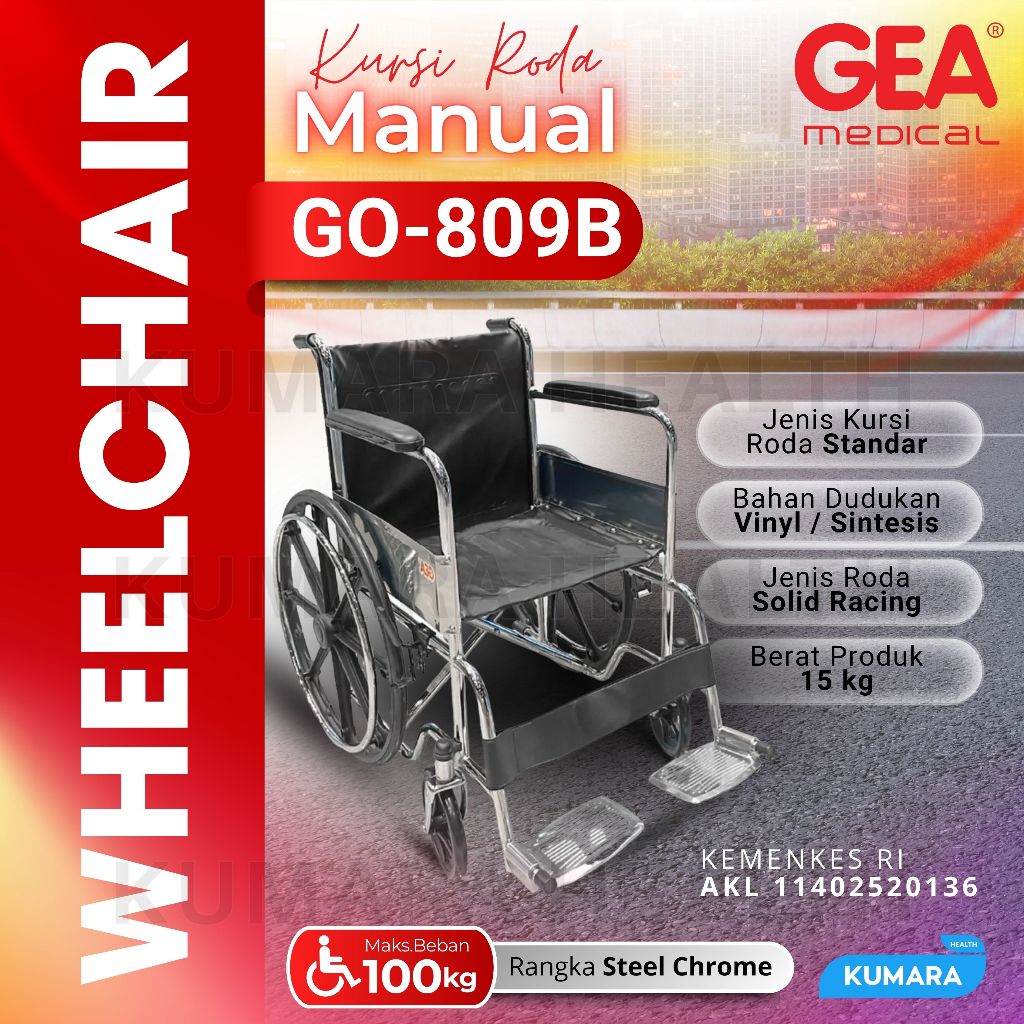 GEA - Kursi Roda GO-809B Velek Racing | Wheelchair Steel | Kursi Roda Standar Rumah Sakit | KUMARA 1 GEA - Kursi Roda GO-809B Velek Racing | Wheelchair Steel | Kursi Roda Standar Rumah Sakit | KUMARA