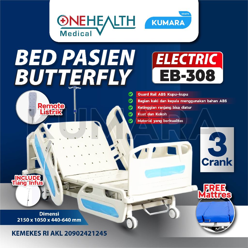 ONEHEALTH - Bed Electric EB 308 Butterfly / Bed Pasien Elektrik Kupu-Kupu 1 ONEHEALTH - Bed Electric EB 308 Butterfly / Bed Pasien Elektrik Kupu-Kupu