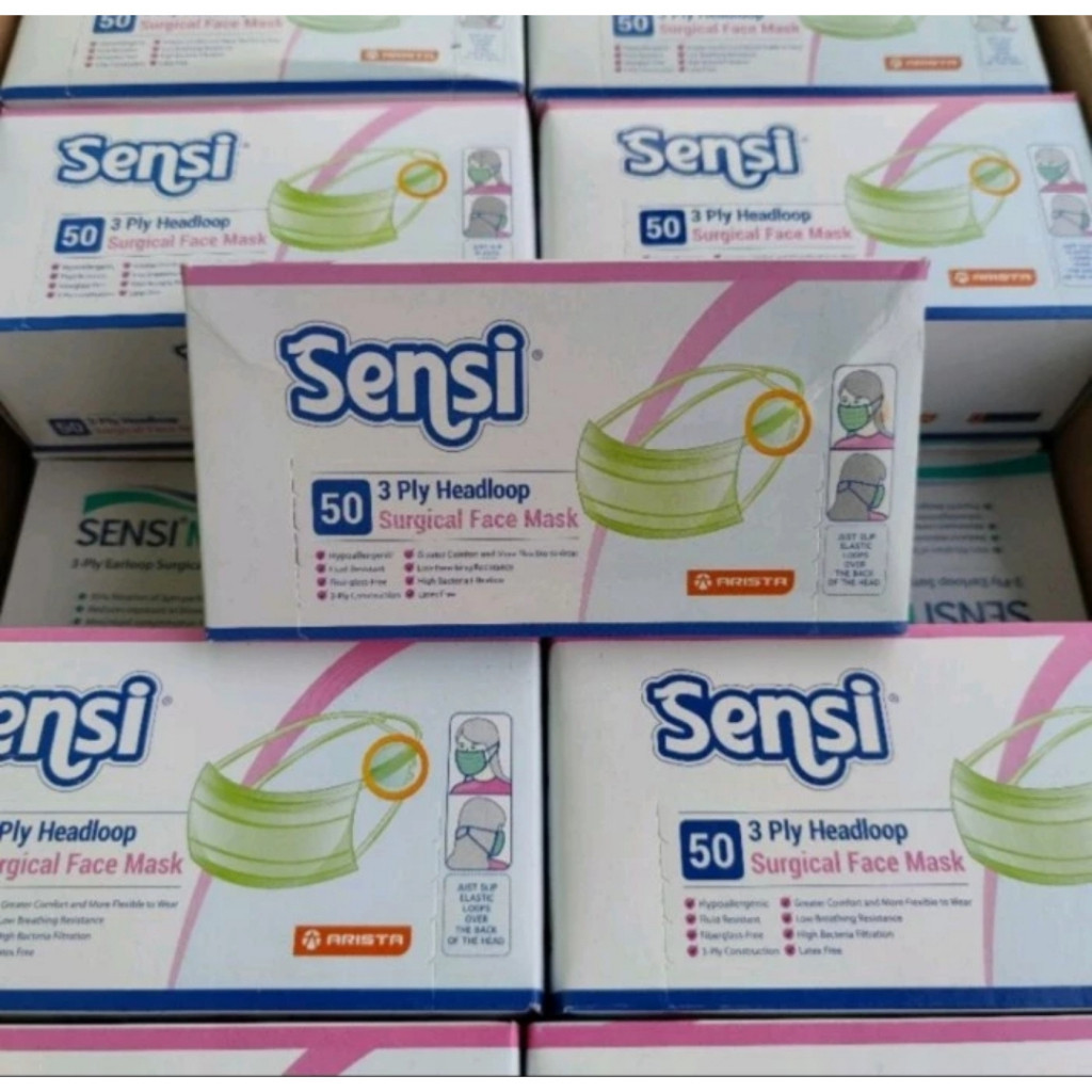 SENSI - Masker Headloop Medis 3 ply isi 50'S / Masker Hijau Medis Surgical Box 2 SENSI - Masker Headloop Medis 3 ply isi 50'S / Masker Hijau Medis Surgical Box - Image 2