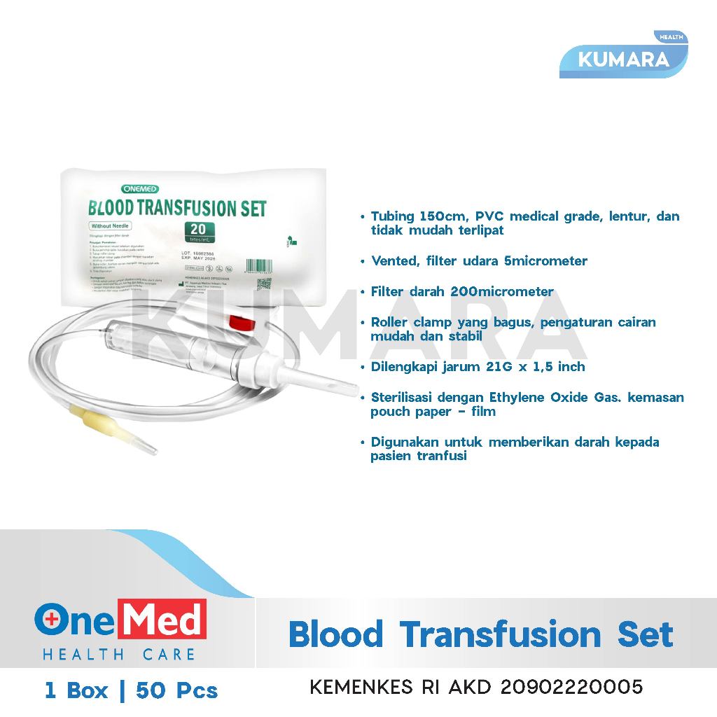 ONEMED - Blood Set / Blood Transfusion Set Box isi 50's 3 ONEMED - Blood Set / Blood Transfusion Set Box isi 50's - Image 3