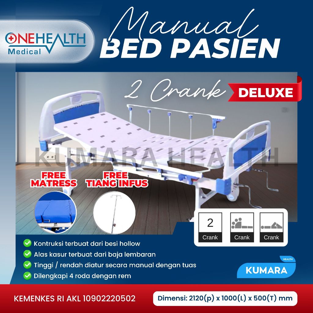 ONEHEALTH - Hospital Bed Manual 2 Crank Delux / Bed Pasien Manual 2 Engkol 1 ONEHEALTH - Hospital Bed Manual 2 Crank Delux / Bed Pasien Manual 2 Engkol