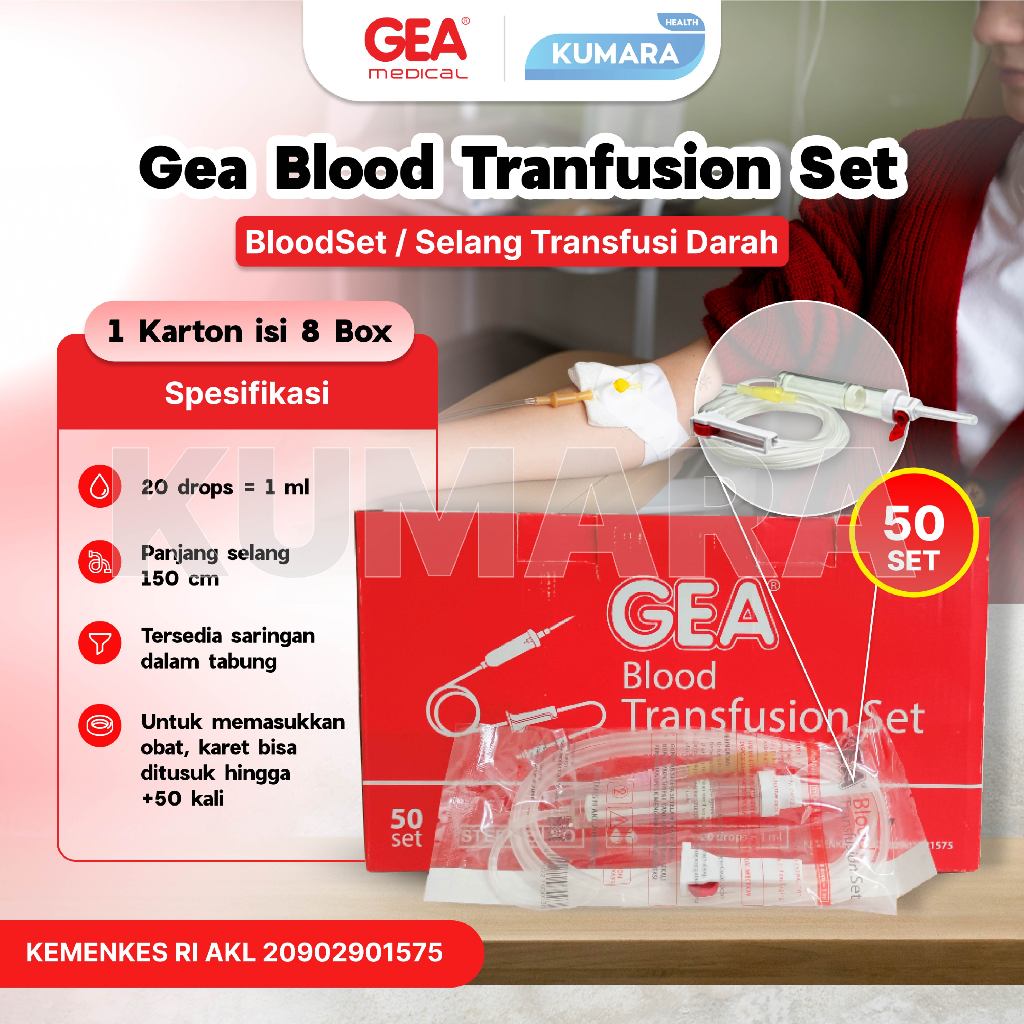 GEA - Blood Set / Blood Tranfusion Set Box isi 50's 1 GEA - Blood Set / Blood Tranfusion Set Box isi 50's