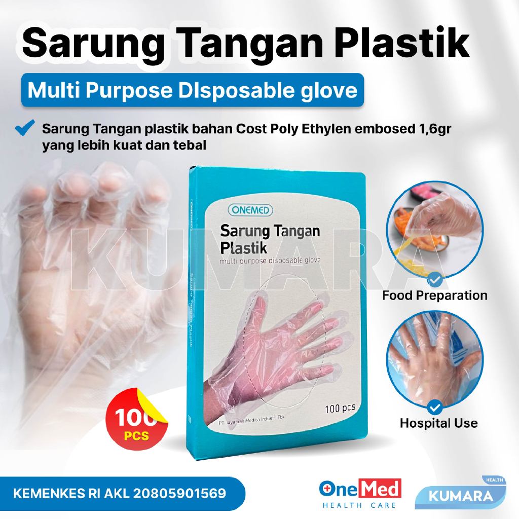 ONEMED - Sarung Tangan Plastik Box Isi 100'S / Sarung Tangan Plastik 1 ONEMED - Sarung Tangan Plastik Box Isi 100'S / Sarung Tangan Plastik