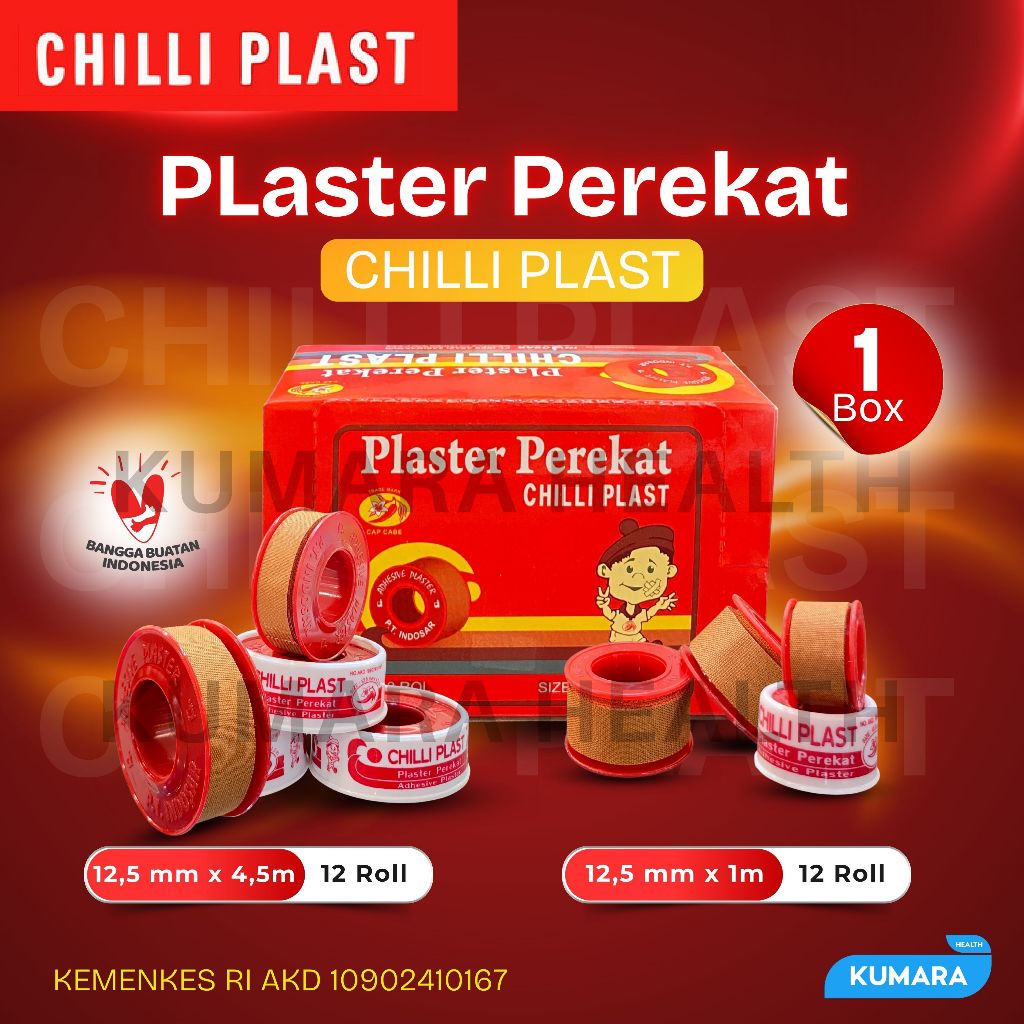 CHILI PLAST - Plester Perekat 1.25 cm x 4.5 m Box isi 12's 1 CHILI PLAST - Plester Perekat 1.25 cm x 4.5 m Box isi 12's