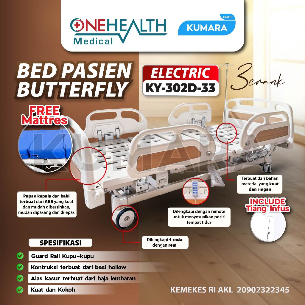 ONEHEALTH - Hospital Bed Electric Premium / Bed Pasien Elektrik KY 302D-33 1 ONEHEALTH - Hospital Bed Electric Premium / Bed Pasien Elektrik KY 302D-33