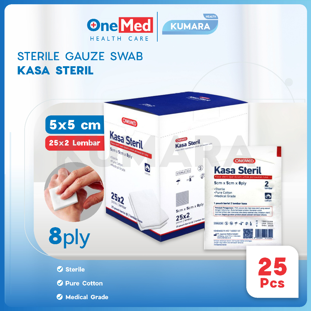Kasa Steril 5 x 5 cm OneMed 8 ply Isi 2 Lembar Box isi 25 Pouch 1 Kasa Steril 5 x 5 cm OneMed 8 ply Isi 2 Lembar Box isi 25 Pouch