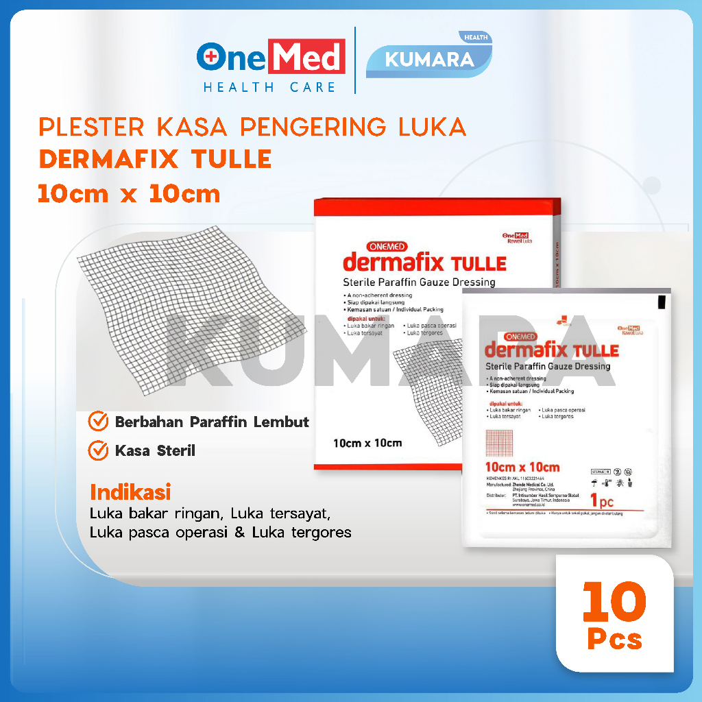 ONEMED - Dermafix Tulle 10x10cm / Plaster luka Paraffin Gauze Box isi 10's 1 ONEMED - Dermafix Tulle 10x10cm / Plaster luka Paraffin Gauze Box isi 10's