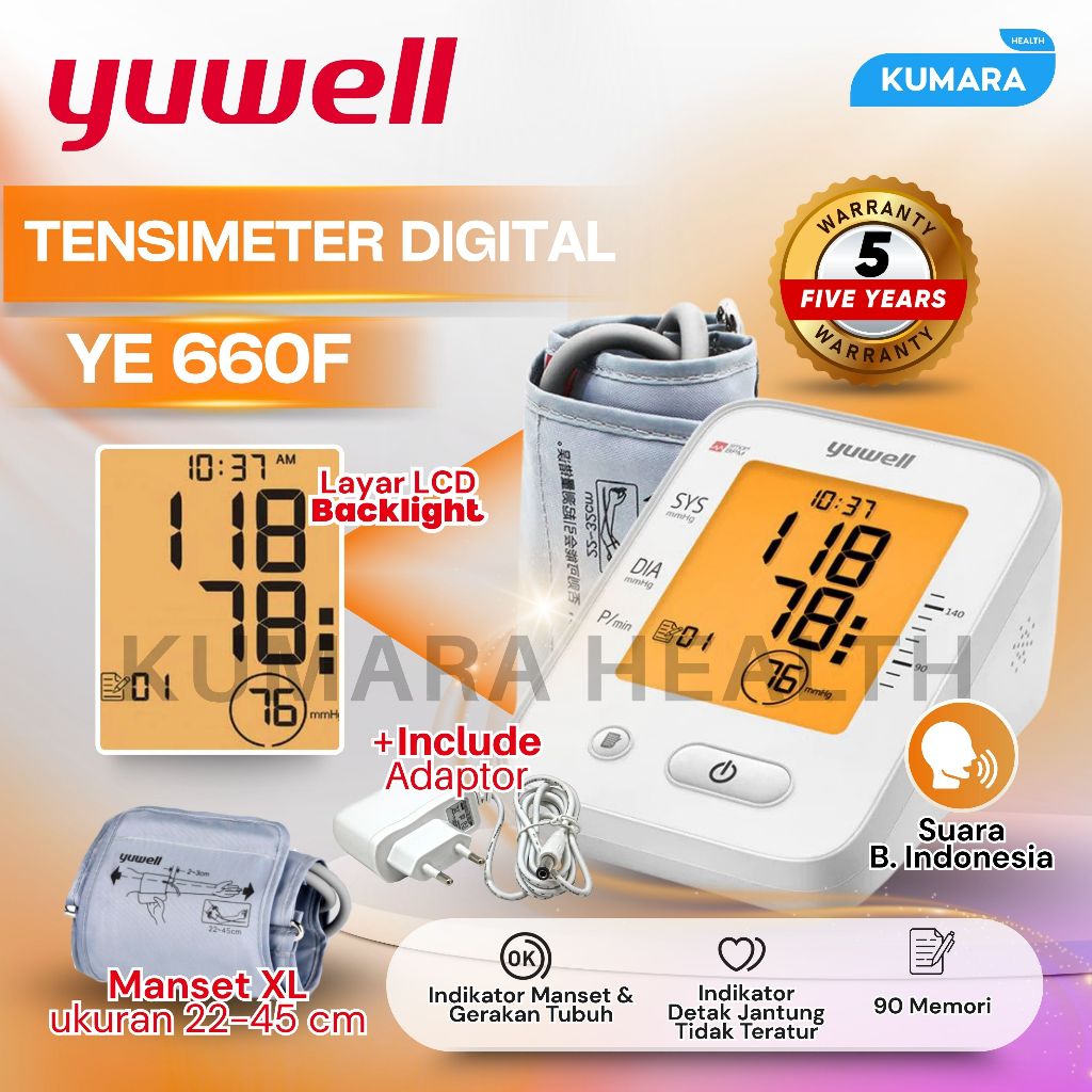 YUWELL - Tensimeter Digital YE 660 F / Alat Cek Tekanan Darah Digital + Adaptor 1 YUWELL - Tensimeter Digital YE 660 F / Alat Cek Tekanan Darah Digital + Adaptor