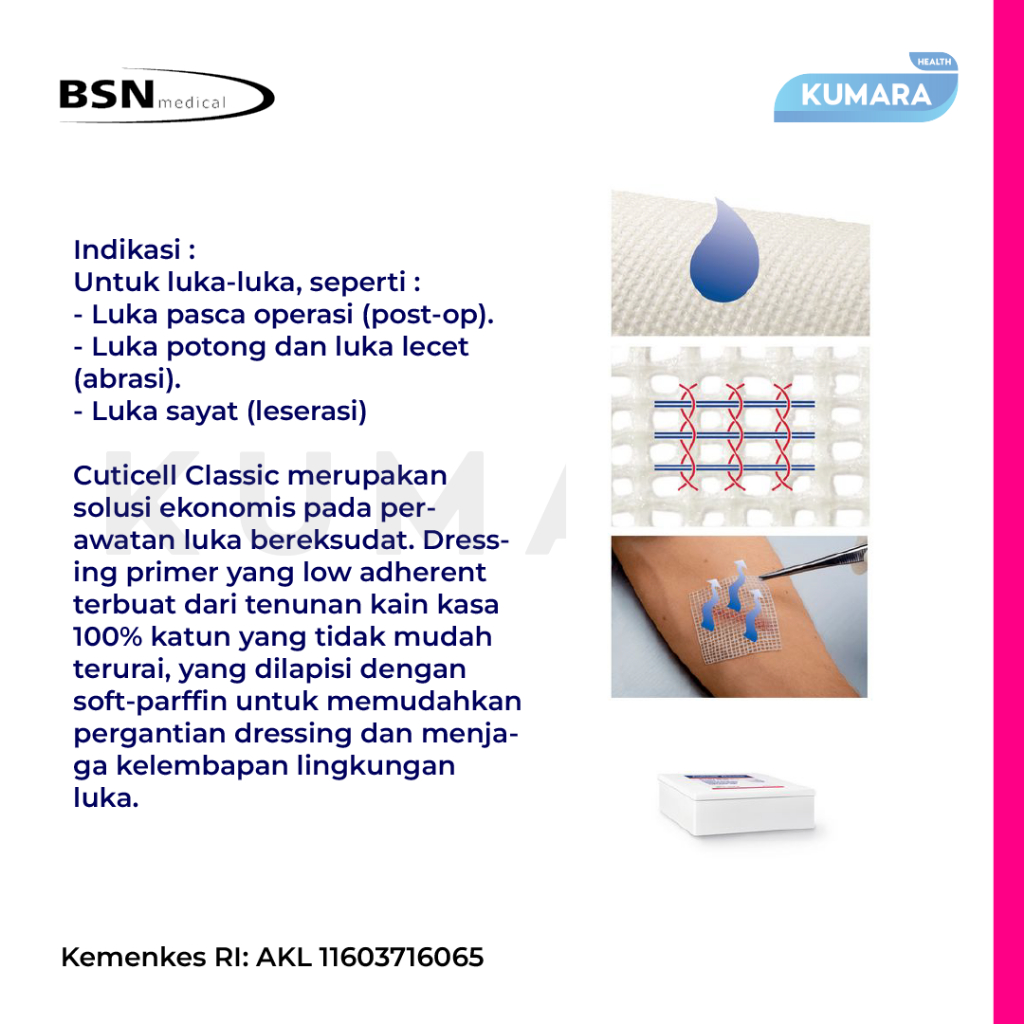 BSN - Cuticell Classic 10x10cm / Kasa Jaring Pembalut Luka Pcs 2 BSN - Cuticell Classic 10x10cm / Kasa Jaring Pembalut Luka Pcs - Image 2