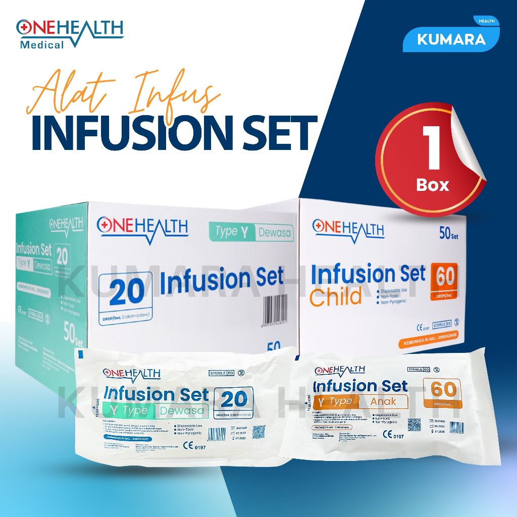 ONEHEALTH - Infusion Set Type Y Dewasa dan Anak | Infuset Selang Infus Box Isi 50's | KUMARA 1 ONEHEALTH - Infusion Set Type Y Dewasa dan Anak | Infuset Selang Infus Box Isi 50's | KUMARA