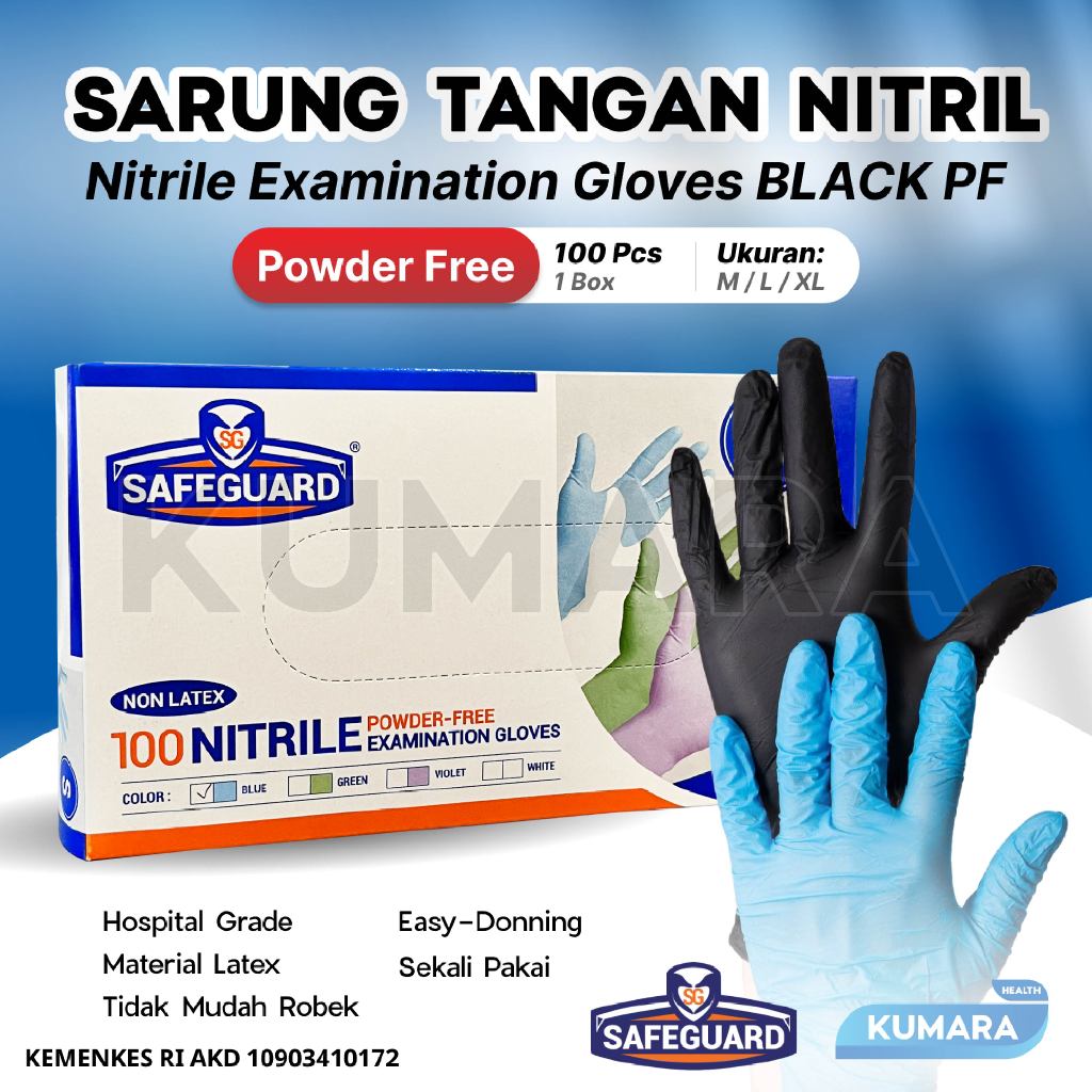 SAFEGUARD - Sarung Tangan Nitrile Pwder Free Biru / Sarung Tangan Tanpa Tepung isi 100'S 1 SAFEGUARD - Sarung Tangan Nitrile Pwder Free Biru / Sarung Tangan Tanpa Tepung isi 100'S