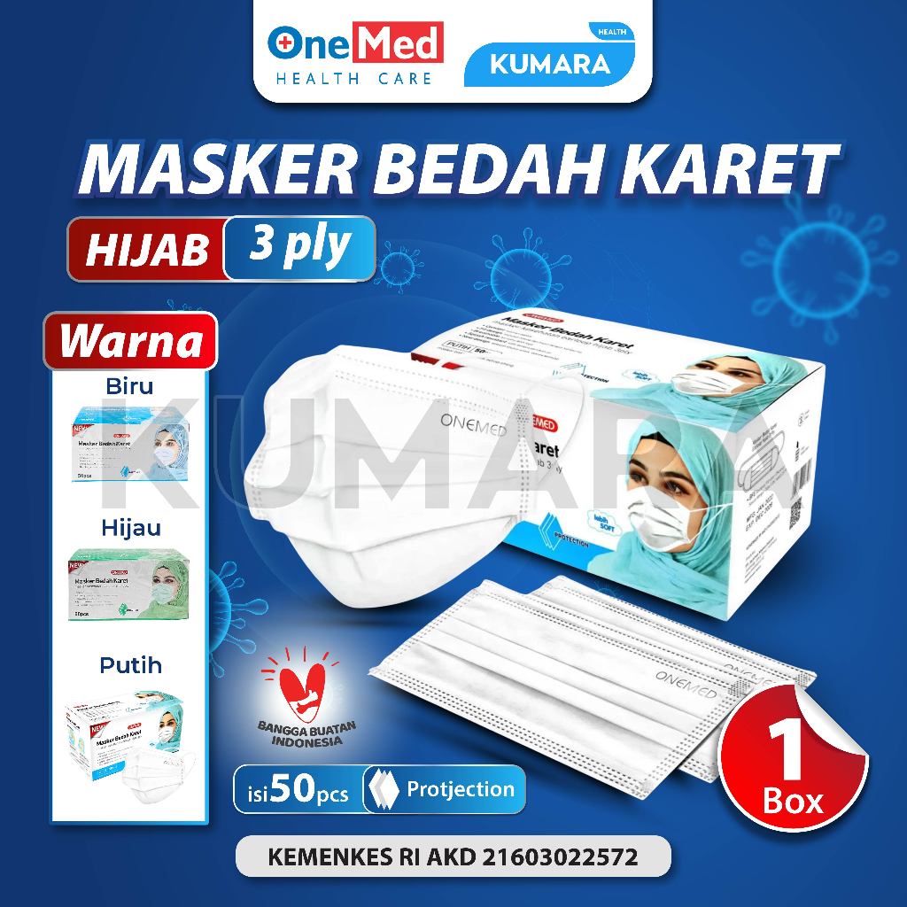 ONEMED - Masker Bedah Headloop 3 Ply / Masker Bedah Hijab 1 ONEMED - Masker Bedah Headloop 3 Ply / Masker Bedah Hijab