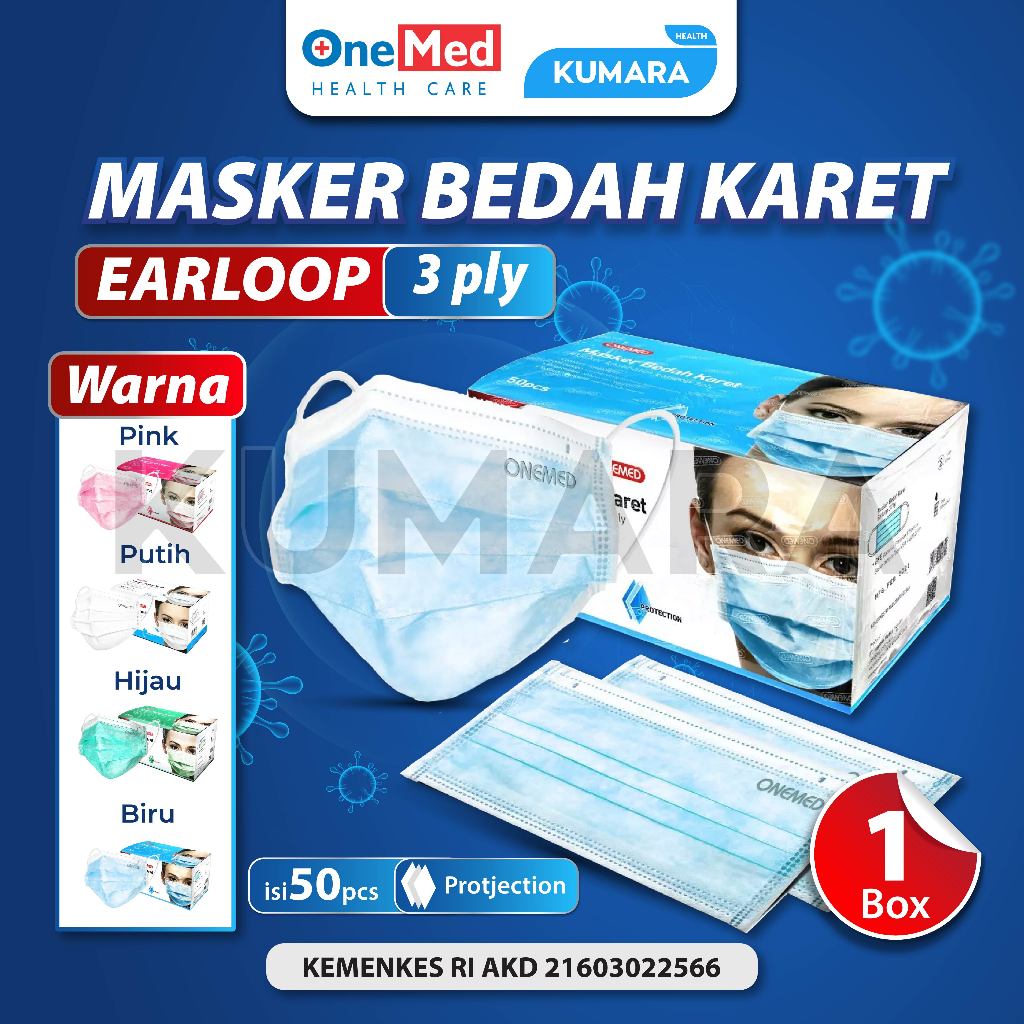 ONEMED - Masker Bedah Earloop 3 Ply / Masker Bedah Earloop 1 ONEMED - Masker Bedah Earloop 3 Ply / Masker Bedah Earloop
