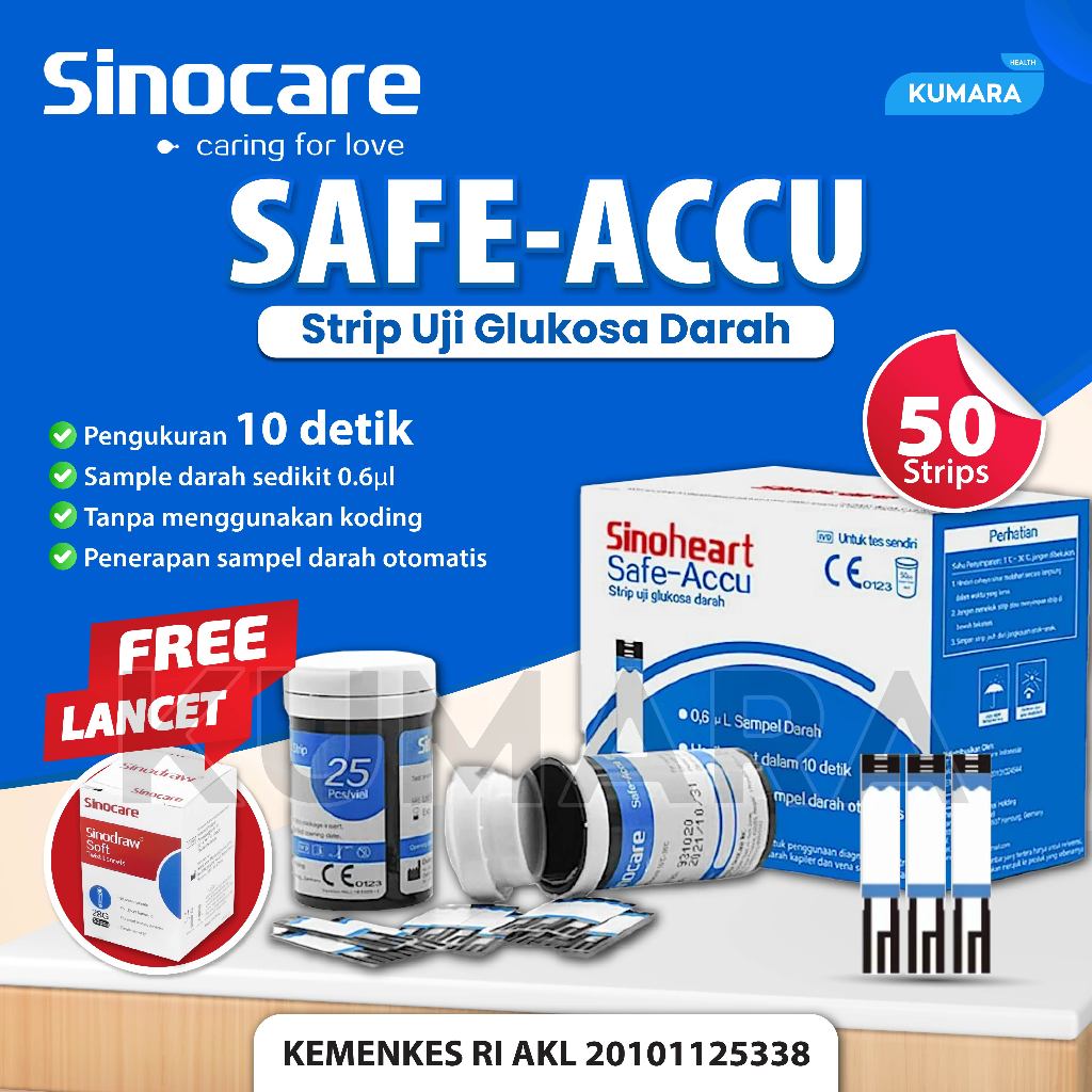 Sinoheart - Strip Safe Accu / Strip Test Gula Darah untuk Alat Safe Accu isi 50's + Free Lancet Sinodraw 1 Sinoheart - Strip Safe Accu / Strip Test Gula Darah untuk Alat Safe Accu isi 50's + Free Lancet Sinodraw