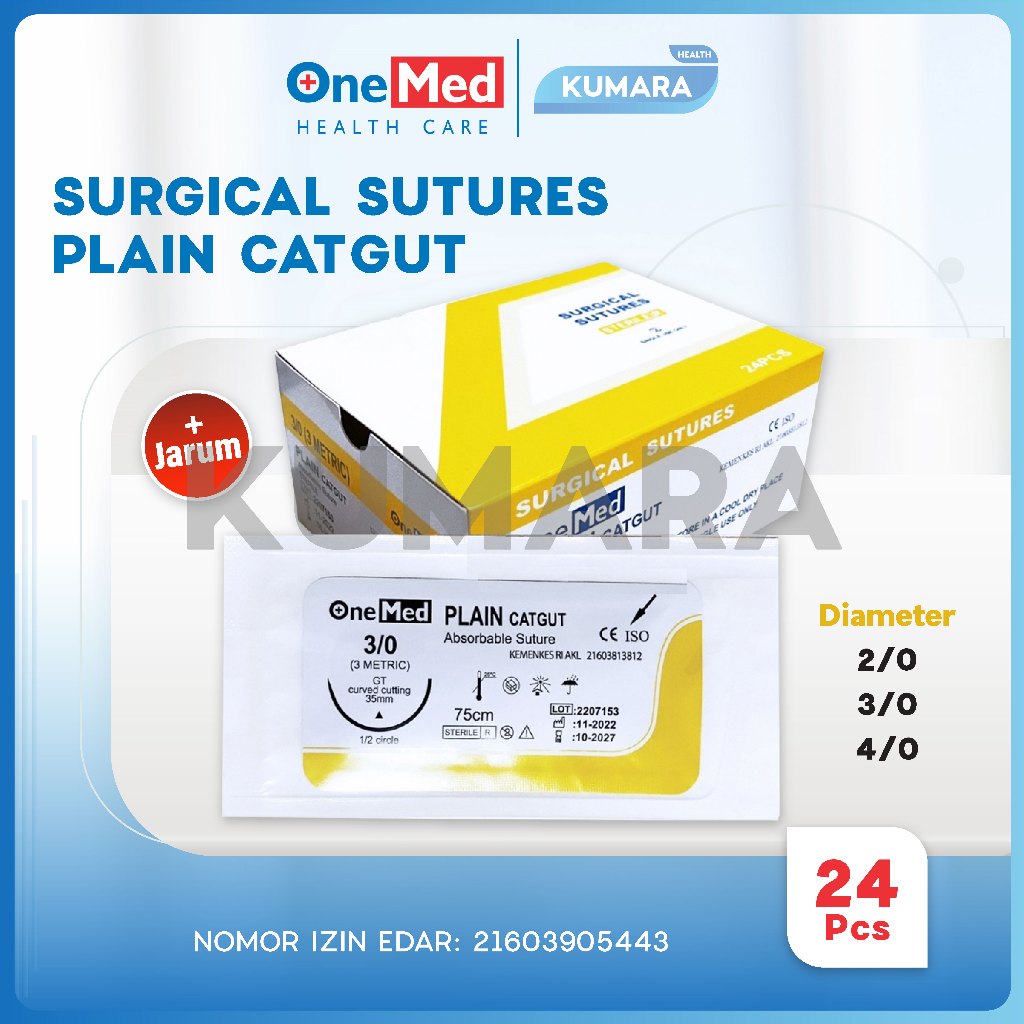 ONEMED - Catgut Plain + Needle / Benang Jahit Box isi 24's 1 ONEMED - Catgut Plain + Needle / Benang Jahit Box isi 24's