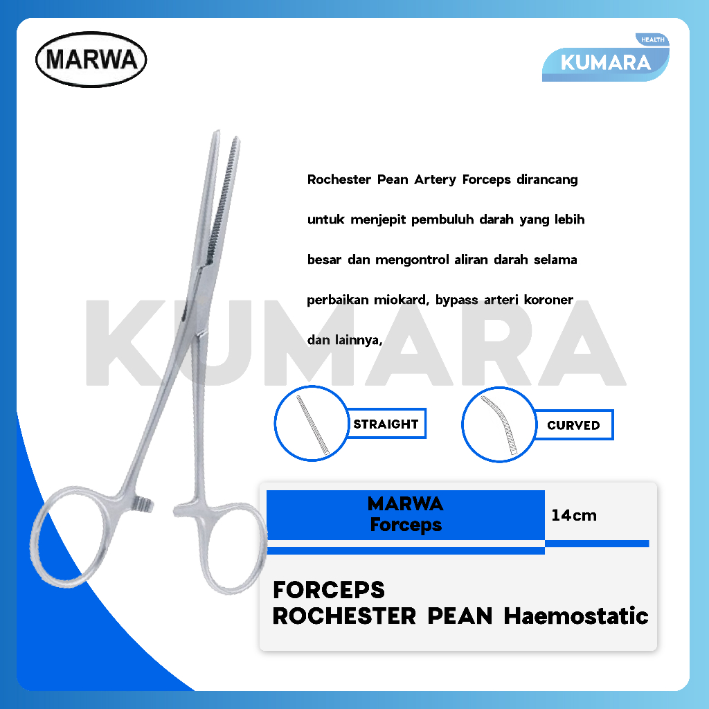 MARWA - Rochester Pean Haemostatic Forceps Straight / Klem Arteri Lurus 1 MARWA - Rochester Pean Haemostatic Forceps Straight / Klem Arteri Lurus