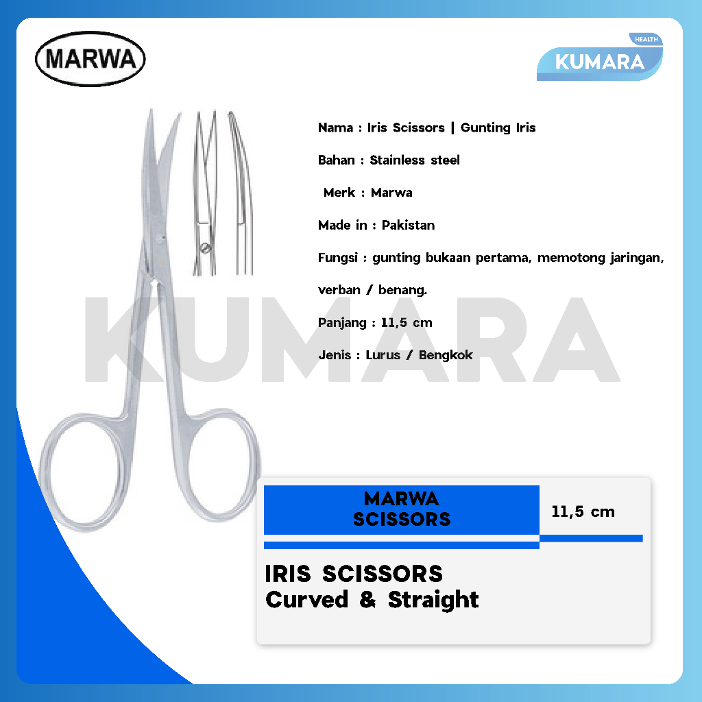 MARWA - Iris Scicssor 11.5 Curved & Straight / Gunting Iris Kecil 1 MARWA - Iris Scicssor 11.5 Curved & Straight / Gunting Iris Kecil