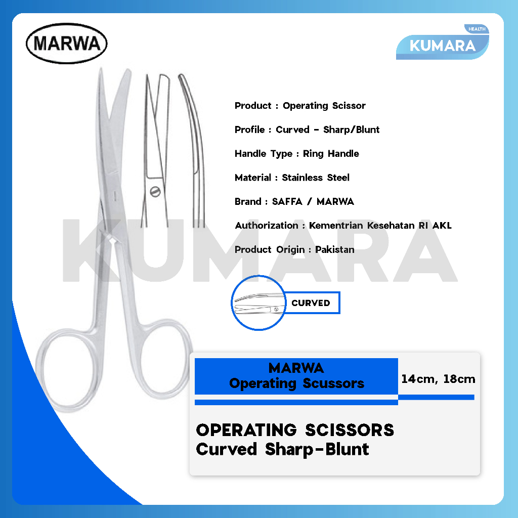 MARWA - Operating Scissors Curved Sharp/Blunt / Gunting Tajam/Tumpul Bengkok 1 MARWA - Operating Scissors Curved Sharp/Blunt / Gunting Tajam/Tumpul Bengkok