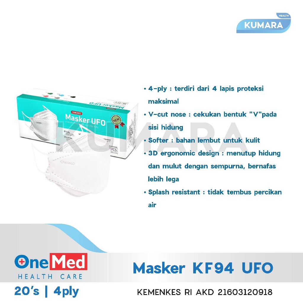 ONEMED - Masker Medis KF94 UFO 4ply / Masker KF94 BOX isi 20's 2 ONEMED - Masker Medis KF94 UFO 4ply / Masker KF94 BOX isi 20's - Image 2
