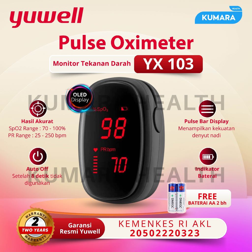YUWELL - Pulse Oximeter YX 103 / Alat Cek Saturasi Oksigen 1 YUWELL - Pulse Oximeter YX 103 / Alat Cek Saturasi Oksigen