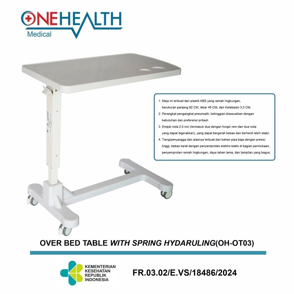 ONEHEALTH - Over Bed Table Spring Hydraruling OH-OT03 / Meja Mayo Pasien 1 ONEHEALTH - Over Bed Table Spring Hydraruling OH-OT03 / Meja Mayo Pasien