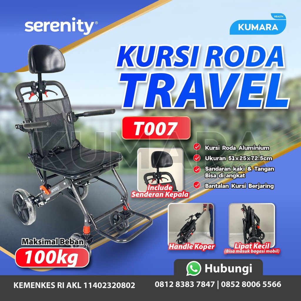 SERENITY - Kursi Roda Traveling Alumunium T007 / Wheelchair Travel Handle + Headrest Portable 1 SERENITY - Kursi Roda Traveling Alumunium T007 / Wheelchair Travel Handle + Headrest Portable