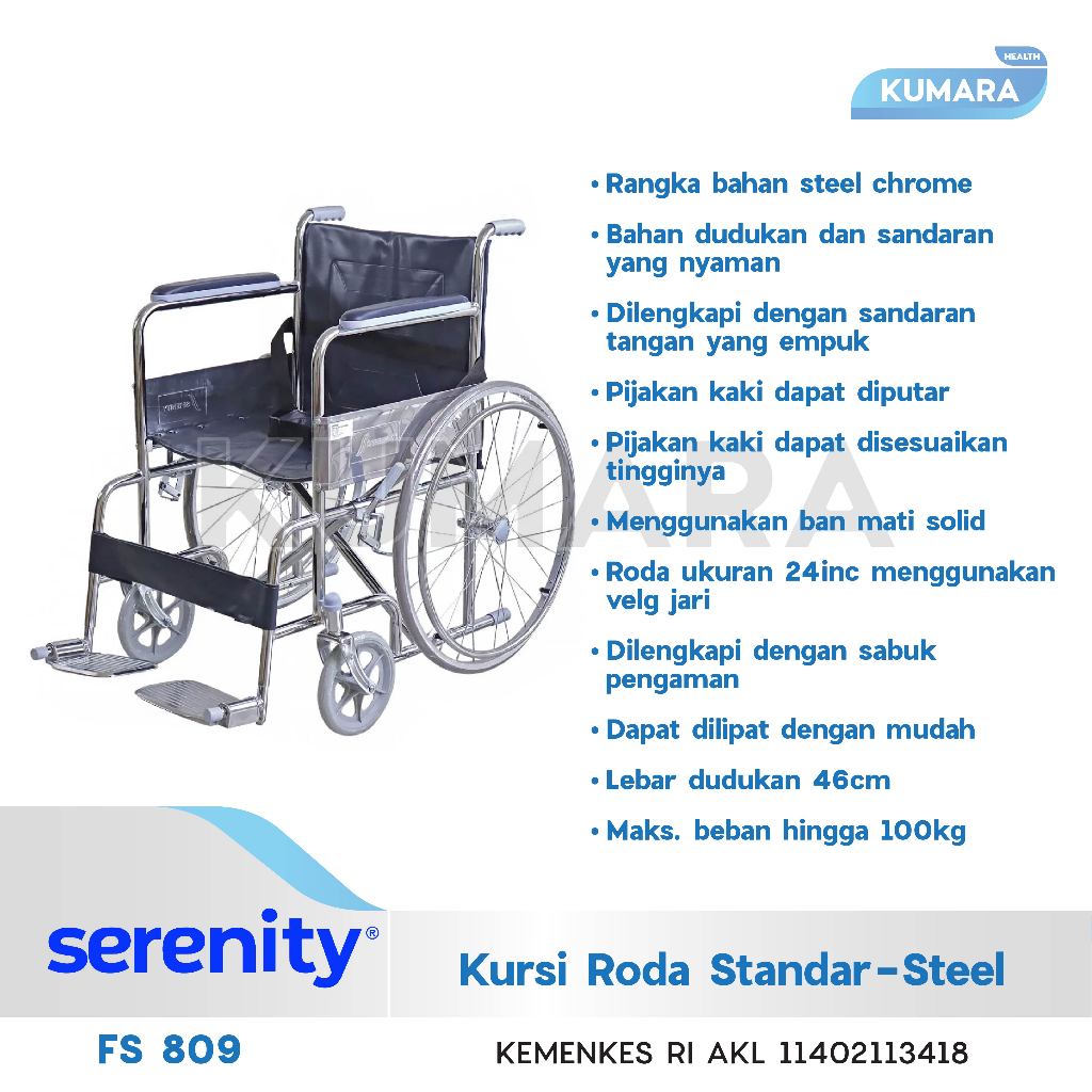 SERENITY - Kursi Roda Standar Serenity FS809 Steel Wheelchair / Kursi Roda Standar Rumah Sakit 2 SERENITY - Kursi Roda Standar Serenity FS809 Steel Wheelchair / Kursi Roda Standar Rumah Sakit - Image 2