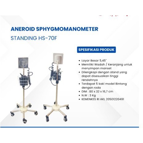 ONEHEALTH - Aneroid Sphygmomanometer Standing HS-70F / Tensimeter Standing 2 ONEHEALTH - Aneroid Sphygmomanometer Standing HS-70F / Tensimeter Standing - Image 2