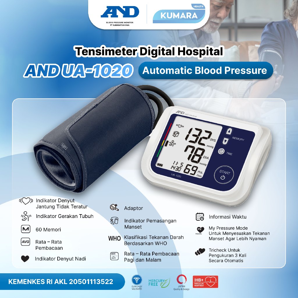 A&D - Tensimeter Digital Hospital AND UA-1020 Automatic Blood Pressure / Pengecekan 3x Otomatis 1 A&D - Tensimeter Digital Hospital AND UA-1020 Automatic Blood Pressure / Pengecekan 3x Otomatis