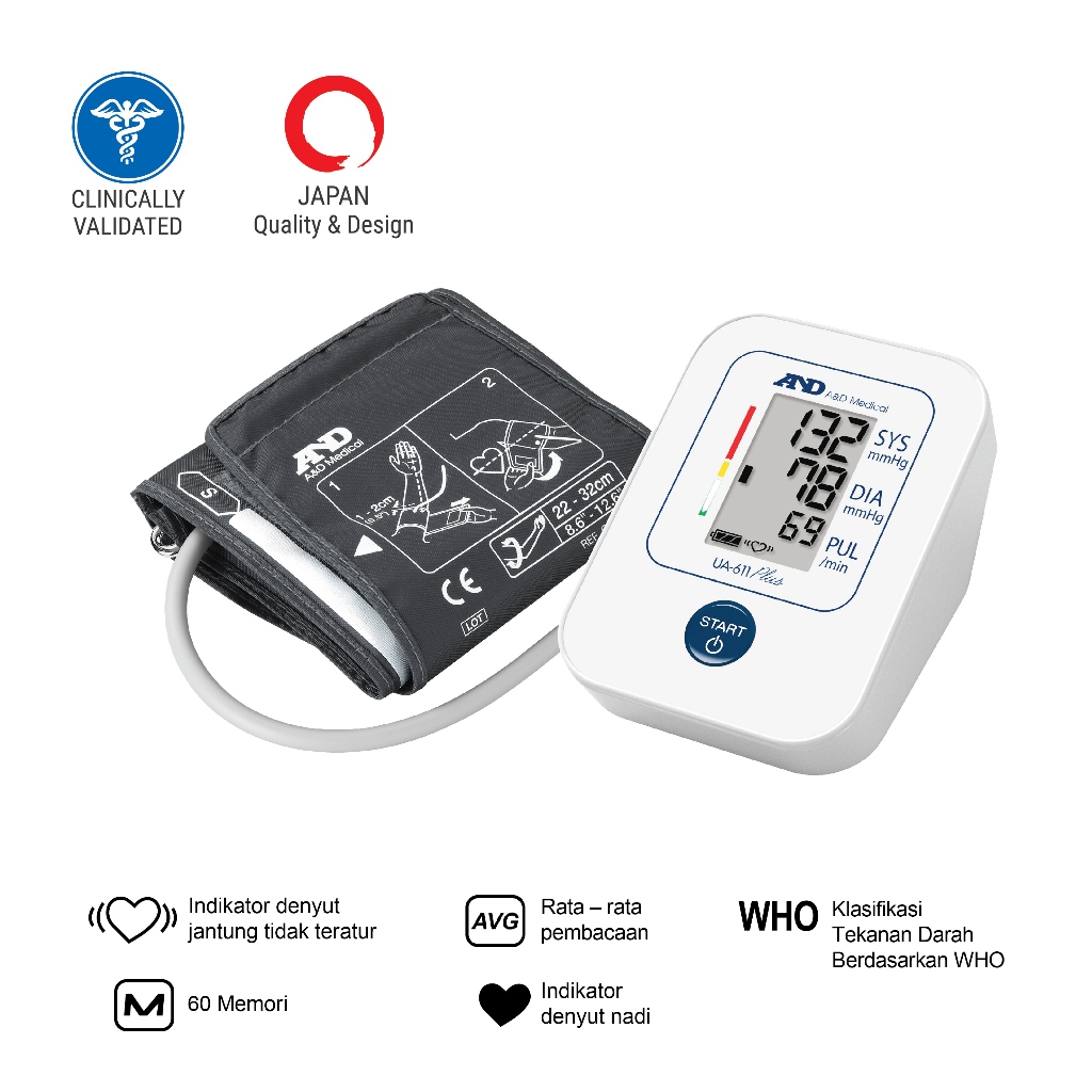 A&D - Tensimeter Digital AND UA-611 Alat Cek Tekanan Darah Otomatis - Free Payung 3 A&D - Tensimeter Digital AND UA-611 Alat Cek Tekanan Darah Otomatis - Free Payung - Image 3