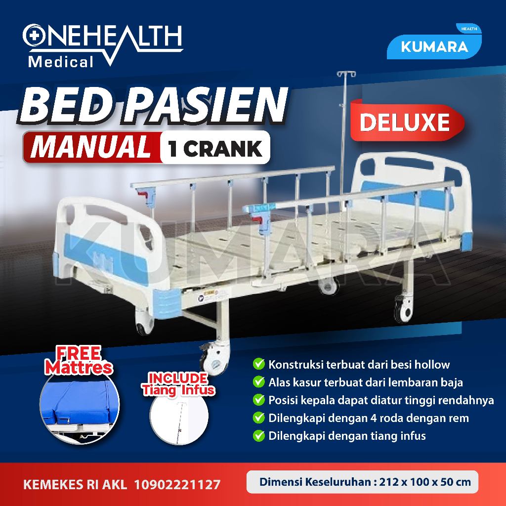 ONEHEALTH - Hospital Bed Manual 1 Crank Delux / Bed Pasien Manual 1 Engkol 1 ONEHEALTH - Hospital Bed Manual 1 Crank Delux / Bed Pasien Manual 1 Engkol