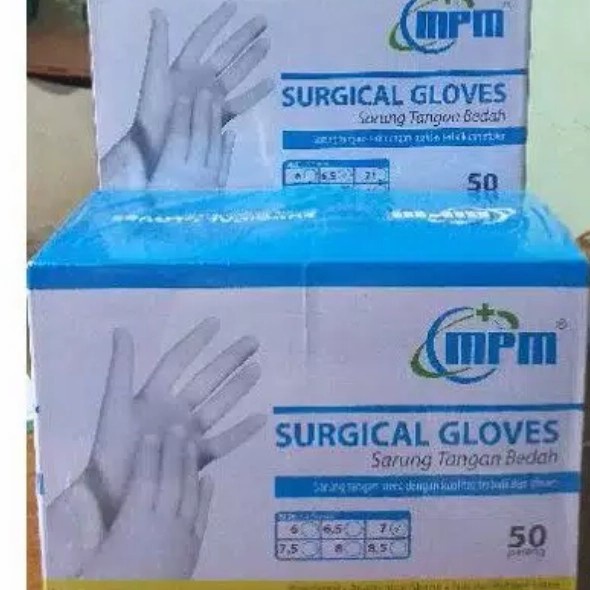 MPM - Sarung Tangan Surgical Sterile Powdered / Sarung Tangan Bedah Steril Box isi 50 1 MPM - Sarung Tangan Surgical Sterile Powdered / Sarung Tangan Bedah Steril Box isi 50